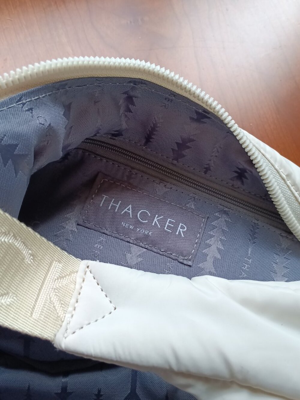 NWT Thacker Cream Nylon Large Crescent Shape Crossbody - Picture 8 of 12